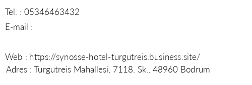 Synosse Hotel Turgutreis telefon numaralar, faks, e-mail, posta adresi ve iletiim bilgileri